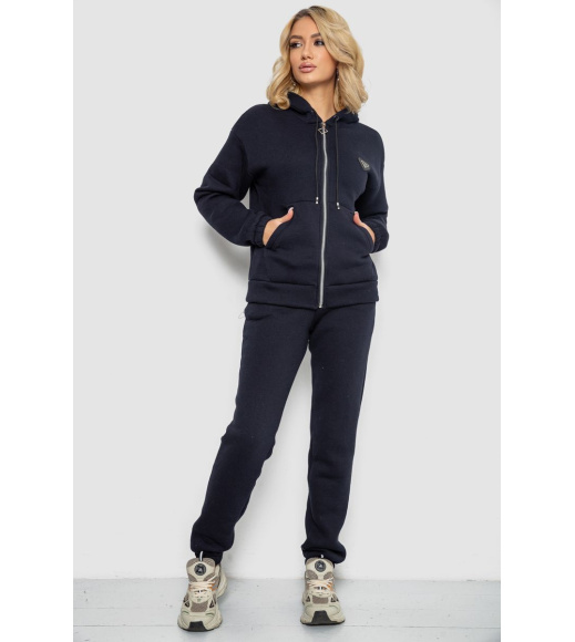 Спортивный костюм женский на флисе на молнии, цвет темно-синий, 247R1060