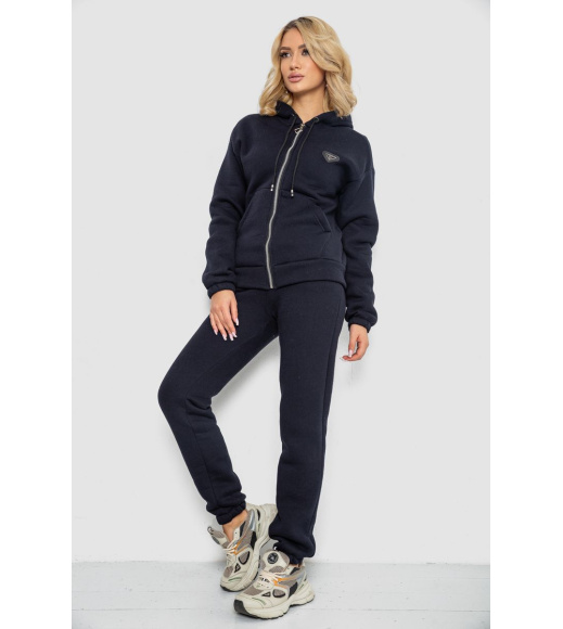 Спортивный костюм женский на флисе на молнии, цвет темно-синий, 247R1060