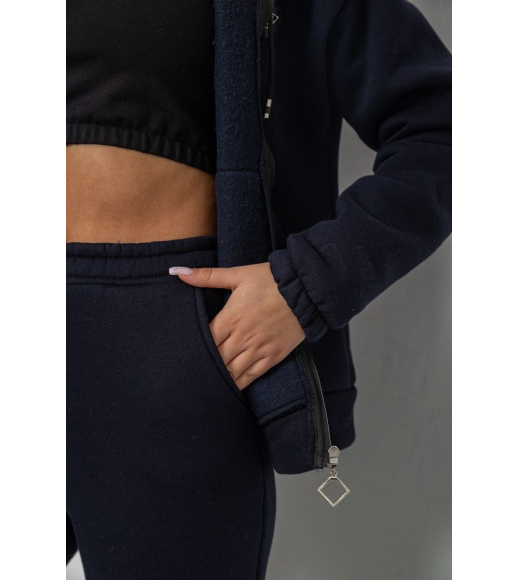 Спортивный костюм женский на флисе на молнии, цвет темно-синий, 247R1060