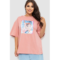 Футболка женскяа с принтом батал, цвет пудровый, 102R441