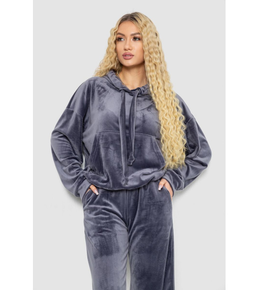Спорт костюм женский велюровый свободного кроя, цвет серый, 241R2001-20