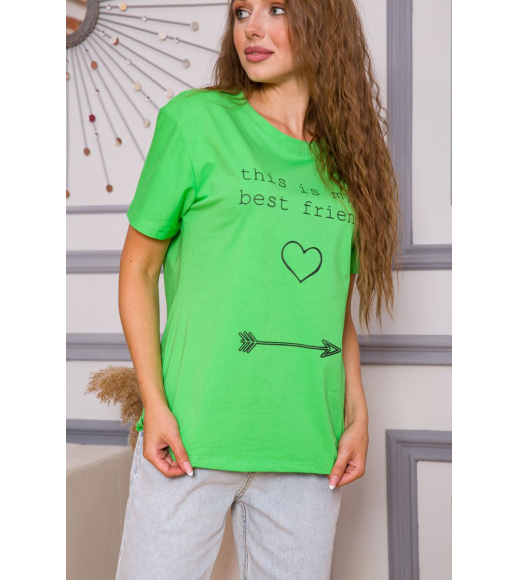 Жіноча футболка, салатового кольору з написом, 198R007