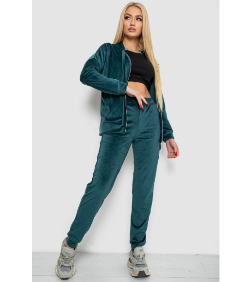 Спортивный костюм женский велюровый, цвет темно-зеленый, 177R018