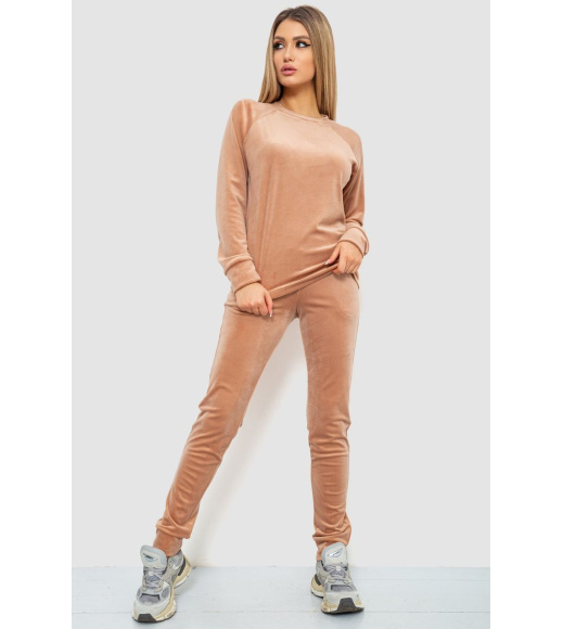 Спорт костюм женский велюровый, цвет бежевый, 102R272