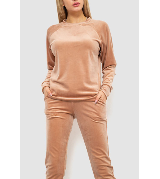 Спорт костюм женский велюровый, цвет бежевый, 102R272