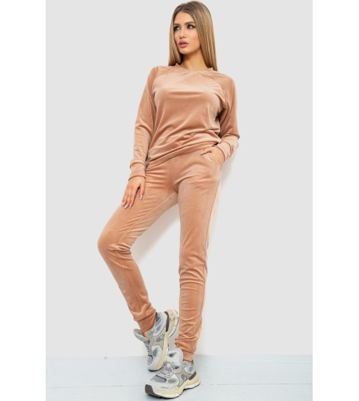 Спорт костюм женский велюровый, цвет бежевый, 102R272