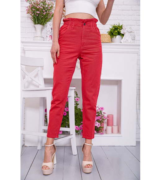 Женские прямые джинсы МОМ, красного цвета, 164R2010