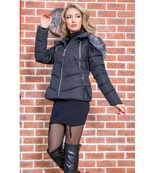 Жіноча демісезонна куртка, з капюшоном, чорного кольору, 167R3838