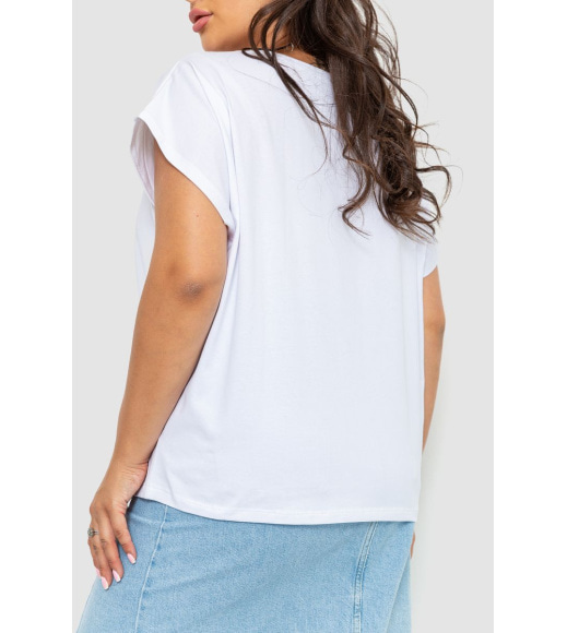 Жіноча футболка з принтом батал, колір білий, 102R213-1