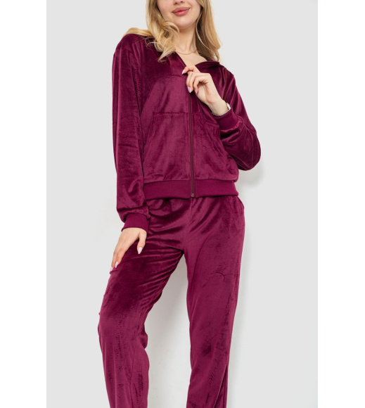 Спорт костюм женский велюровый, цвет бордовый, 244R9110