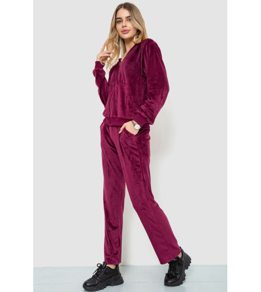 Спорт костюм женский велюровый, цвет бордовый, 244R9110