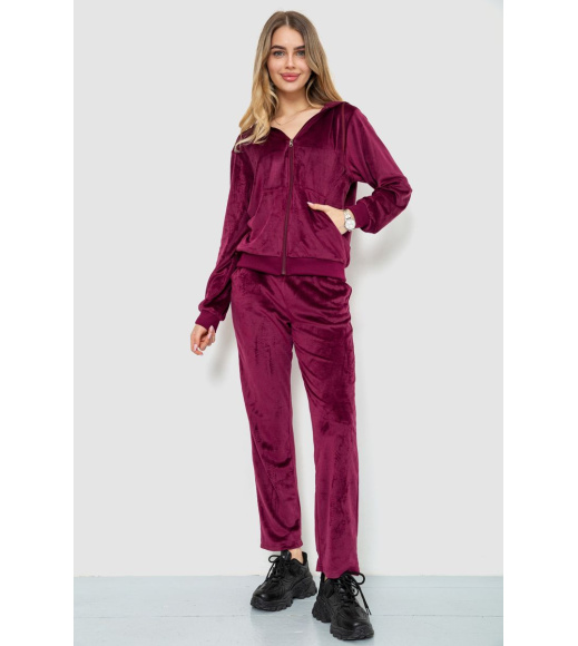 Спорт костюм женский велюровый, цвет бордовый, 244R9110