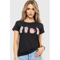 Футболка женская с принтом, цвет черный, 221R3004