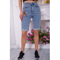 Женские джинсовые шорты, голубого цвета с фотопринтом, 164R614