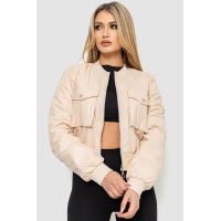 Куртка женская из экокожи короткая, цвет светло-бежевый, 186R097
