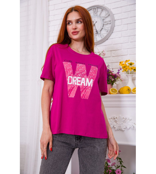 Женская футболка, цвета фуксии с принтом, 198R012