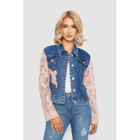 Джинсовая женская куртка двухцветная, цвет синий, 247R9799-1