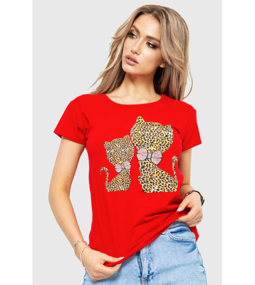 Жіноча футболка з принтом, колір червоний, 190R102