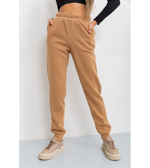 Спортивные штаны женские на флисе однотонные, цвет бежевый, 119R218