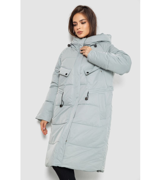 Пуховик женский удлиненный, цвет светло-оливковый, 243R2303