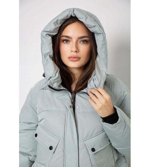 Пуховик женский удлиненный, цвет светло-оливковый, 243R2303