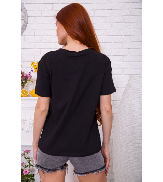 Жіноча футболка, чорного кольору з принтом, 198R001
