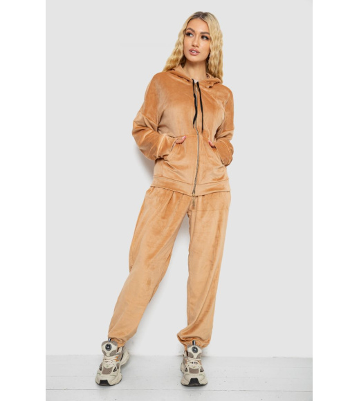 Спортивный костюм женский велюровый, цвет темно-бежевый, 238R107-1