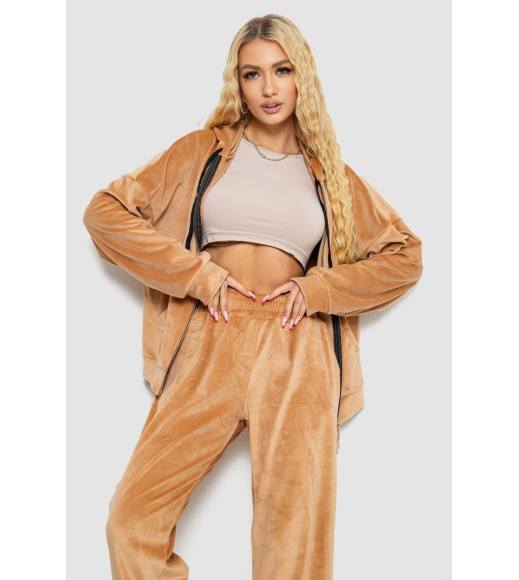 Спортивный костюм женский велюровый, цвет темно-бежевый, 238R107-1