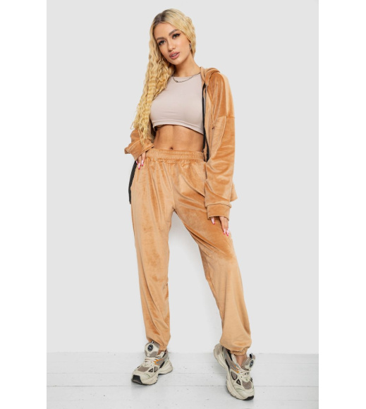 Спортивный костюм женский велюровый, цвет темно-бежевый, 238R107-1