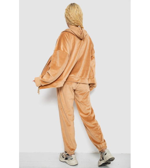 Спортивный костюм женский велюровый, цвет темно-бежевый, 238R107-1