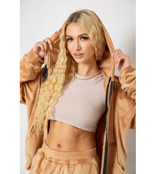 Спортивный костюм женский велюровый, цвет темно-бежевый, 238R107-1