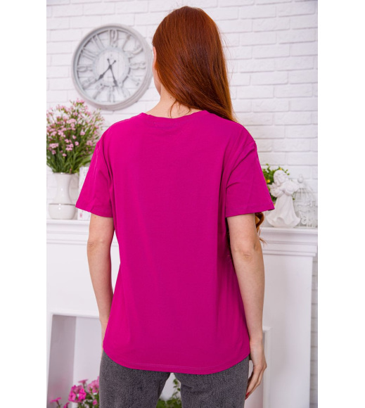 Жіноча футболка, кольору фуксії з принтом, 198R001