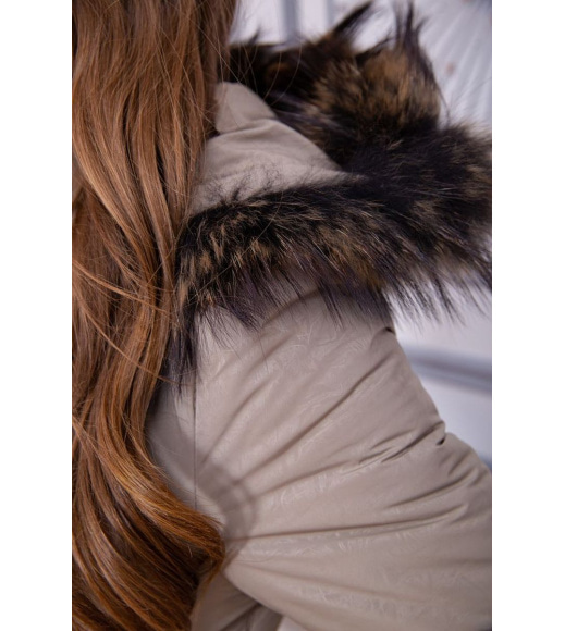 Жіноча куртка середньої довжини з капюшоном, колір Бежевий, 182R1144-2