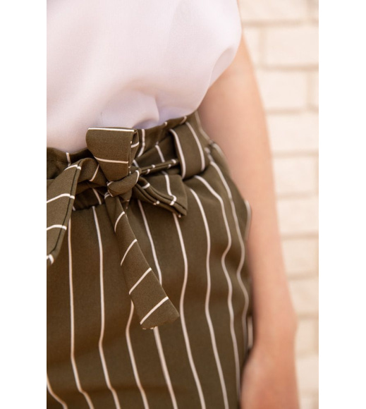 Жіночі шорти в смужку з пояском колір Хакі 119R388-2