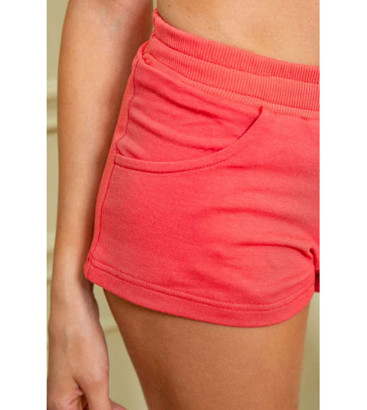 Короткі трикотажні жіночі шорти, коралового кольору, 167R113-1