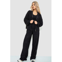 Спорт костюм женский махровый тройка, цвет черный, 102R5250