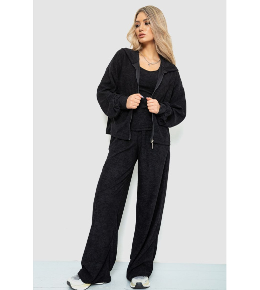 Спорт костюм женский махровый тройка, цвет черный, 102R5250