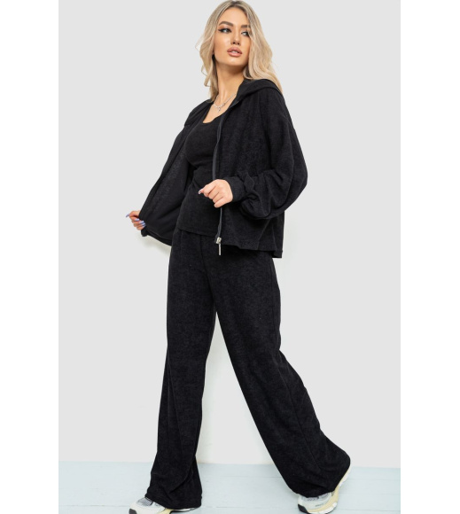 Спорт костюм женский махровый тройка, цвет черный, 102R5250