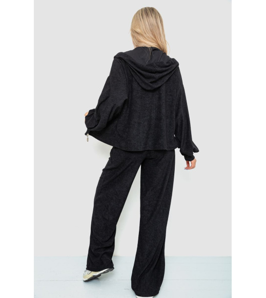 Спорт костюм женский махровый тройка, цвет черный, 102R5250