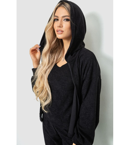 Спорт костюм женский махровый тройка, цвет черный, 102R5250