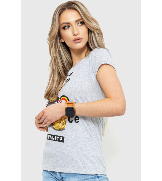 Жіноча футболка з принтом, колір світло-сірий, 190R101