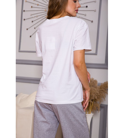 Свободная женская футболка, белого цвета с принтом, 198R016