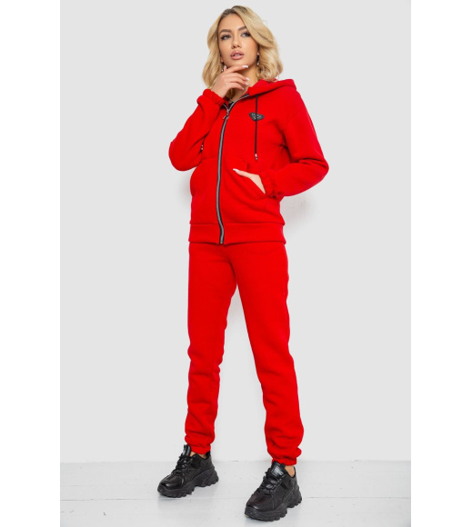 Спортивный костюм женский на флисе на молнии, цвет красный, 247R1060
