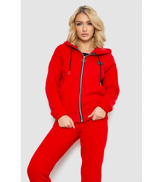 Спортивный костюм женский на флисе на молнии, цвет красный, 247R1060