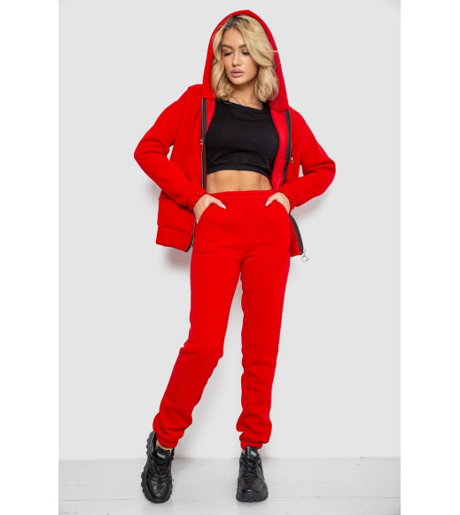Спортивный костюм женский на флисе на молнии, цвет красный, 247R1060