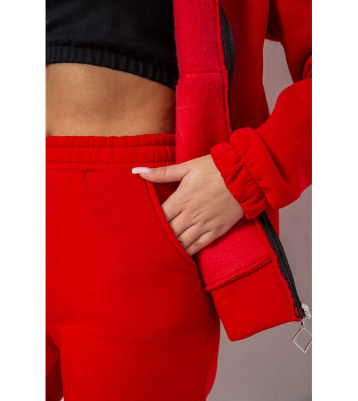 Спортивный костюм женский на флисе на молнии, цвет красный, 247R1060
