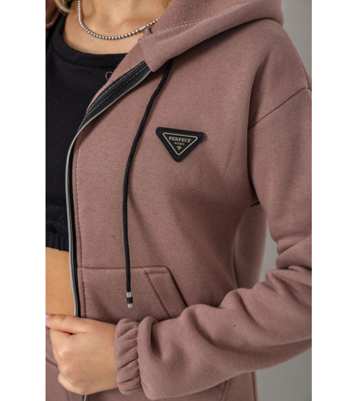 Спортивный костюм женский на флисе на молнии, цвет мокко, 247R1060