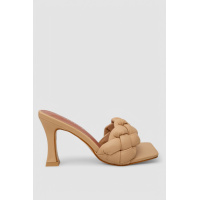 Шлепанцы на каблуках мюли, цвет темно-бежевый, 248RL138