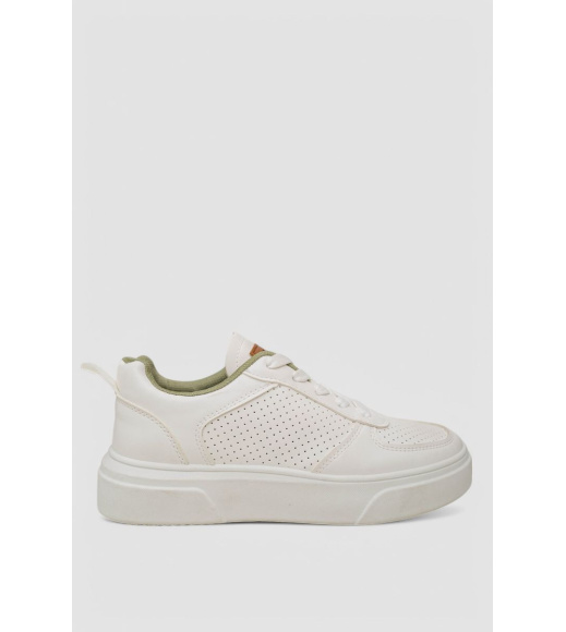 Кеды женские с перфорацией, цвет бело-зеленый, 248RR207
