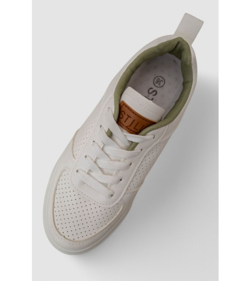 Кеды женские с перфорацией, цвет бело-зеленый, 248RR207